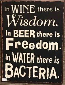 wine, beer, water
